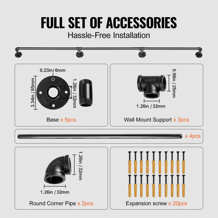 VEVOR Balustrade Trap Pijp Trapleuning 3,96 M Leuningen Trappen Binnen 200 Kg Laadvermogen Outdoor Indoor Universele Trapleuning van Koolstofstaal