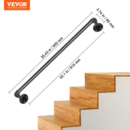 VEVOR Balustrade Trap Pijp Trapleuning 0,9 m Leuningen Trappen Binnen Zwart Outdoor Indoor Universele Trapleuning Gemaakt van Koolstofstaal en Matte