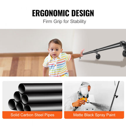 VEVOR Balustrade Trap Pijp Trapleuning 1,2m Leuningen Trappen Zwart Outdoor Indoor Universele Trapleuning Gemaakt van Koolstofstaal Matte Afwerking