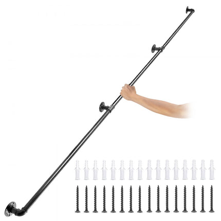 VEVOR Balustrade Trap Pijp Trapleuning 2,7 m Leuningen Trappen Binnen Zwart Outdoor Indoor Universele Trapleuning van Koolstofstaal en Matte