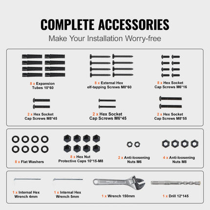 VEVOR Trapleuning, Geschikt voor 0-1 Stap Overgangs Smeedijzeren Trap Rail, Verstelbare Balustrade Trap Rail, Trapleuning Steun voor Betonnen Treden met Installatiekit, Mat Zwarte Buiten Trapleuning