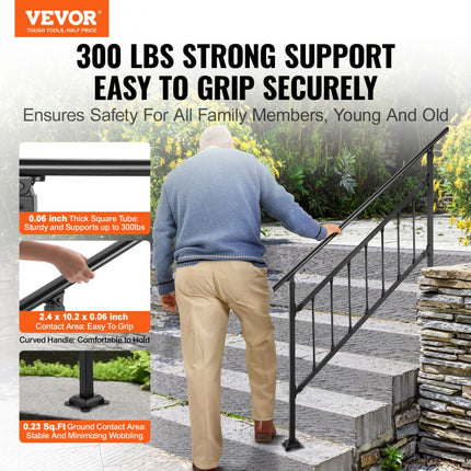 VEVOR Trapleuning Geschikt voor 1-4 Treden Overgangs Smeedijzeren Trapleuning Verstelbare Balustrade Trapleuning Trapleuning Steun voor Betonnen Treden