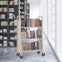 VEVOR bibliotheekwagen 79x38,5x125cm afruimwagen 3 planken boekenwagen koolstofstaal + koudgewalst plaatstaal serveerwagen 150kg draagvermogen (50kg per plank) incl. 2 boekensteunen V-vormig beige