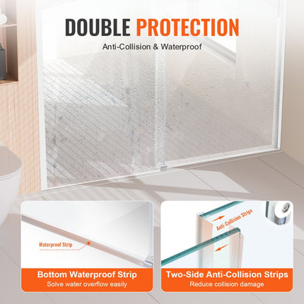 VEVOR frameloze douchedeur, doucheschuifdeur, douchewand, douchecabine, 8 mm glas