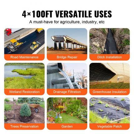 VEVOR onkruidvlies 1,2 x 30,5 m tuinvlies 271 g/㎡ onkruidwerend vloerdoekvlies treksterkte 160 N (lengterichting) 170 N (breedte) onkruiddoek onkruidvlies onkruidfolie bedvlies
