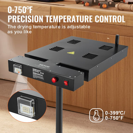 VEVOR flitsdroger voor zeefdruk Sneldroger 41x41cm, 0-750℉ temperatuurregeling, hoogwaardige zeefdrukdroger met in hoogte verstelbare standaard, 360 ° rotatie, T-shirtuithardingsmachine