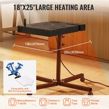VEVOR flitsdroger, 470x635 mm sneldroger voor zeefdruk, 0-400 ℃ temperatuurregeling, robuuste zeefdrukdroger met in hoogte verstelbare standaard, 360 ° rotatie, T-shirtuithardingsmachine
