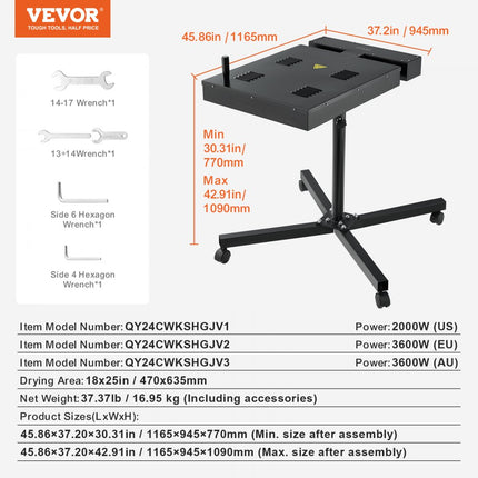 VEVOR flitsdroger, 470x635 mm sneldroger voor zeefdruk, 0-400 ℃ temperatuurregeling, robuuste zeefdrukdroger met in hoogte verstelbare standaard, 360 ° rotatie, T-shirtuithardingsmachine