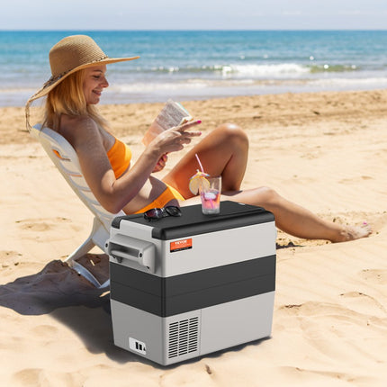 VEVOR 12V autokoelkast autokoelbox, draagbare 52L dubbele zone vriezer en handvat, instelbaar bereik -20 ~ 10 ℃, compressor koeler vrachtwagen boot buiten kamperen