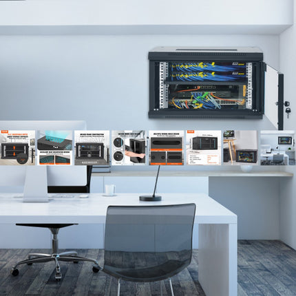 VEVOR 6U wandgemonteerde netwerkserverkast 15,5'' diepe serverrackkastbehuizing Max. 200 lbs. Laadvermogen op de vloer, met afsluitbare zijpanelen van glazen deuren, voor IT-apparatuur, A/V-apparatuur