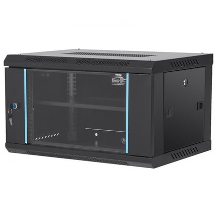 VEVOR 6U wandgemonteerde netwerkserverkast 15,5'' diepe serverrackkastbehuizing Max. 200 lbs. Laadvermogen op de vloer, met afsluitbare zijpanelen van glazen deuren, voor IT-apparatuur, A/V-apparatuur