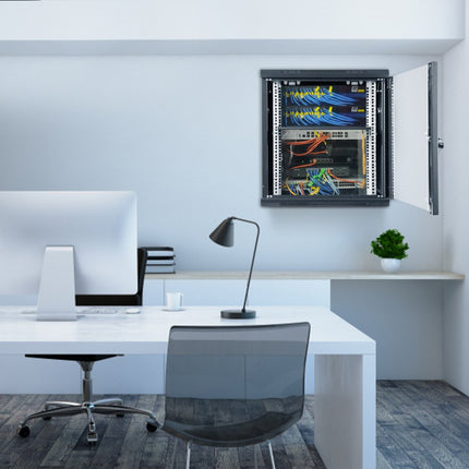 VEVOR 9U wandgemonteerde netwerkserverkast 15,5" diepe serverkastbehuizing ca. 200 lbs. Op de vloer gemonteerde laadcapaciteit, met afsluitbare glazen zijpanelen, voor IT-apparatuur, A/V-apparatuur