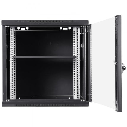 VEVOR 9U wandgemonteerde netwerkserverkast 15,5" diepe serverkastbehuizing ca. 200 lbs. Op de vloer gemonteerde laadcapaciteit, met afsluitbare glazen zijpanelen, voor IT-apparatuur, A/V-apparatuur