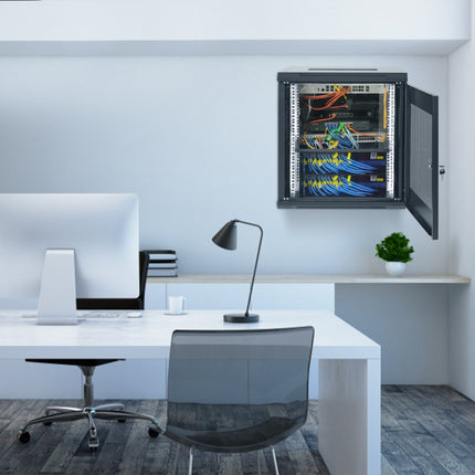 VEVOR 12U wandgemonteerde netwerkserverkast 15,5'' diepe serverrackkastbehuizing Max. 200 lbs. Laadvermogen op de vloer, met afsluitbare zijpanelen, voor IT-apparatuur, A/V-apparatuur