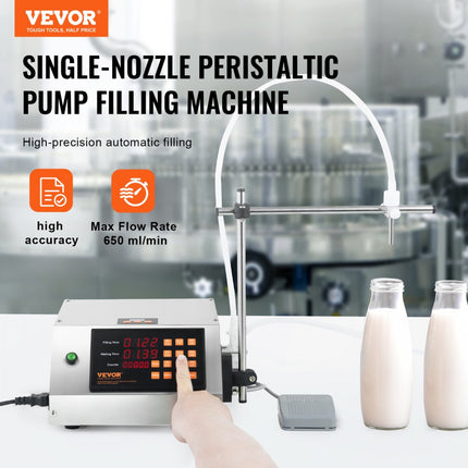 VEVOR vloeistofvulmachine, vulcapaciteit 5-650 ml, automatische flessenvulmachine, vulmachine, peristaltische pomp, digitale bediening voor melk, water, wijn, dranken, sojasaus (enkele D