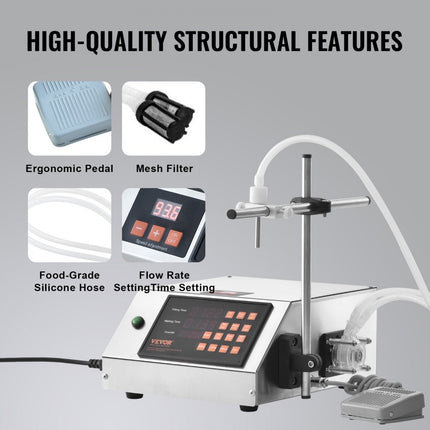 VEVOR vloeistofvulmachine, vulcapaciteit 5-650 ml, automatische flessenvulmachine, vulmachine, peristaltische pomp, digitale bediening voor melk, water, wijn, dranken, sojasaus (enkele D