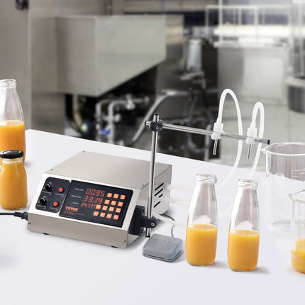 VEVOR vulmachine dubbel mondstuk met onafhankelijke vulkanalen vloeistofvulmachine 3,7 L/min flessenvulmachine 34 x 26 x 14 cm pastavulmachine roestvrijstalen vulmachine wijnmelk etc.