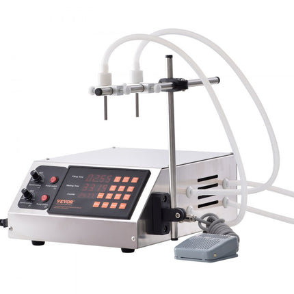 VEVOR vulmachine dubbel mondstuk met onafhankelijke vulkanalen vloeistofvulmachine 3,7 L/min flessenvulmachine 34 x 26 x 14 cm pastavulmachine roestvrijstalen vulmachine wijnmelk etc.