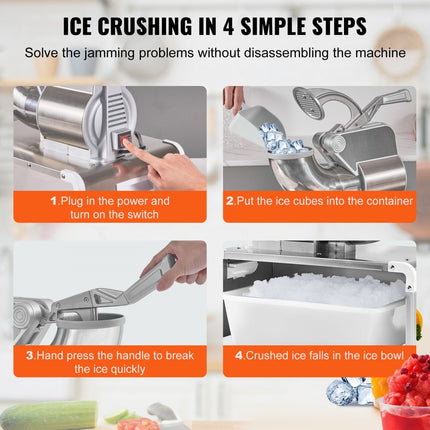 VEVOR Ijsbrekers Ice Crusher Ice Shaver Ice Shaver 300kg/h Rvs Ice Crusher 300W 575x310x480mm Energiebesparende Fabrikant met Plastic Shell & 4 Blades