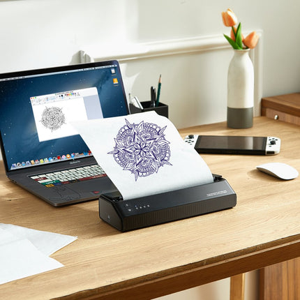 VEVOR Tattoo Transfer-sjabloonprinter, draadloze Bluetooth-tatoeage-sjabloonprinter met 10 stuks transferpapier en stoffen zak, draagbare tattoo-printer voor Android en iOS-telefoon