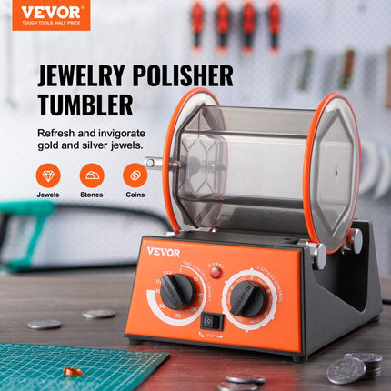 VEVOR Polijsttrommel Sieraden Polijstmachine 3 kg Roterende Tumbler Oppervlakpolijstmachine 60 W Sieraden Polijsten Roterende Tumbler Instelbare Tijd & Snelheid Polijstmachine Kogelmolen voor Goud Zilver Etc.