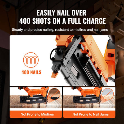 VEVOR perslucht nietmachine perslucht schiethamer 100 spijkers/minuut, perslucht spijkermachine perslucht nietmachine 105 spijkers enkele laadcapaciteit, draadloze perslucht nietmachine perslucht spijkermachine oranje