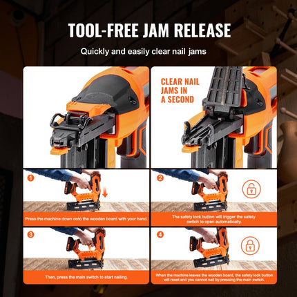 VEVOR perslucht nietmachine perslucht schiethamer 100 spijkers/minuut, perslucht spijkermachine perslucht nietmachine 105 spijkers enkele laadcapaciteit, draadloze perslucht nietmachine perslucht spijkermachine oranje