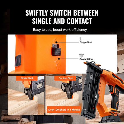 VEVOR perslucht nietmachine perslucht schiethamer 100 spijkers/minuut, perslucht spijkermachine perslucht nietmachine 105 spijkers enkele laadcapaciteit, draadloze perslucht nietmachine perslucht spijkermachine oranje