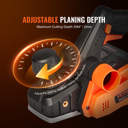 VEVOR accuschaafmachine 20V handschaafmachine 82 mm breedteschaafmachine 2 mm schaafdiepte elektrische schaafmachine 16500 tpm eenhandschaafmachine met HSS-messen en dubbel stofafvoersysteem Hobekl handschaafmachine