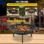 VEVOR Vuurkorf Buiten 55,5 cm Diameter Vuurschaal Zwart Geschilderd Koolstofstaal Outdoor Vuurschaal met 2-in-1 Functionele Basis en Brandhoutstok