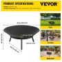 VEVOR Vuurkorf Buiten 55,5 cm Diameter Vuurschaal Zwart Geschilderd Koolstofstaal Outdoor Vuurschaal met 2-in-1 Functionele Basis en Brandhoutstok