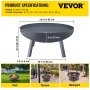 VEVOR Vuurkorf Buiten 85 cm Diameter Vuurschaal Zwarte Outdoor Fire Bowl Gemaakt van Geschilderd Koolstofstaal met 2-in-1 Functionele en Ondersteunende Been Toegepast in Tuinen Parken Achtertuinen enz