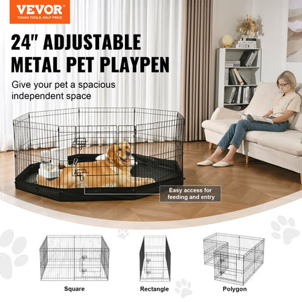 VEVOR puppybox 8 stuks. Puppyren 609,6 cm hoge dierenbox met vloermat gemaakt van 600D Oxford-stof hondenbox gemaakt van Q235 hondenbox buitenverblijf voor kleine en middelgrote huisdieren