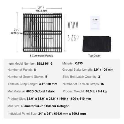 VEVOR puppybox 8 stuks. Puppyren 609,6 cm hoge dierenbox met hoes gemaakt van 600D Oxford-stof hondenbox gemaakt van Q235 hondenbox buitenverblijf voor kleine en middelgrote huisdieren