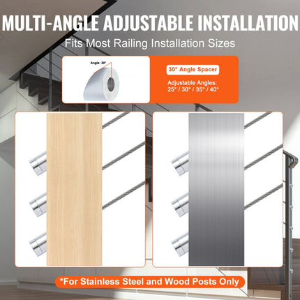 VEVOR 20-pack kabelrailset, 1/8" wielbeschermermouwenbundel met zwarte onzichtbare drukspanner en klem, kabelrailbeschermerhoezen voor 1/8" 3/16" draadkabel, multi-hoekinst