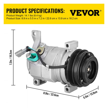 VEVOR AC-compressor 78363 Aircocompressor vooraan Aircocompressor voor 2000-2014 Cadillac Chevy GMC Hummer 4.8L 5.3L 5.7L 6.0L 6.2L 8.1 (voor 2000-2014 Chevy)