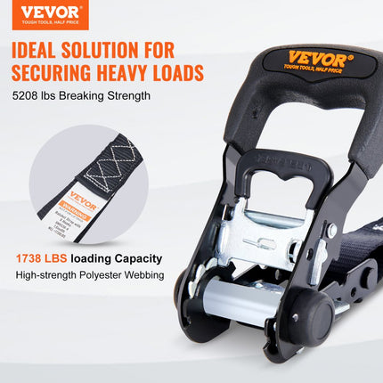 VEVOR Set van 4 spanbanden 0,04 x 2,4 m Spanband 2362 kg Ratelspanband Polyesterband en koolstofstalen haakbevestigingsband Ratelspanband Ideaal voor motorfietsen Fietsen Kajaks UTV Boten ATV