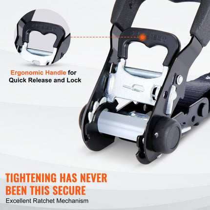 VEVOR Set van 4 spanbanden 0,04 x 2,4 m Spanband 2362 kg Ratelspanband Polyesterband en koolstofstalen haakbevestigingsband Ratelspanband Ideaal voor motorfietsen Fietsen Kajaks UTV Boten ATV