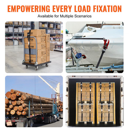 VEVOR Set van 4 spanbanden 0,04 x 2,4 m Spanband 2362 kg Ratelspanband Polyesterband en koolstofstalen haakbevestigingsband Ratelspanband Ideaal voor motorfietsen Fietsen Kajaks UTV Boten ATV