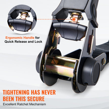 VEVOR Set van 4 spanbanden 0,025 x 4,6 m spanband 998 kg spanband met ratel polyester band haakbevestigingsband van koolstofstaal spanband met ratel ideaal voor motorfietsen fietsen kajaks UTV boten ATV