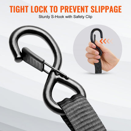 VEVOR Set van 4 spanbanden 0,025 x 4,6 m spanband 998 kg spanband met ratel polyester band haakbevestigingsband van koolstofstaal spanband met ratel ideaal voor motorfietsen fietsen kajaks UTV boten ATV