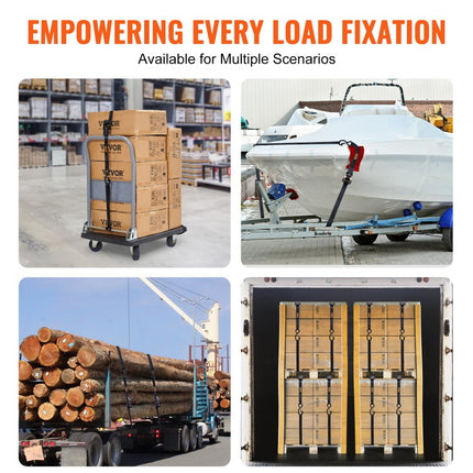 VEVOR Set van 4 spanbanden 0,025 x 4,6 m spanband 998 kg spanband met ratel polyester band haakbevestigingsband van koolstofstaal spanband met ratel ideaal voor motorfietsen fietsen kajaks UTV boten ATV