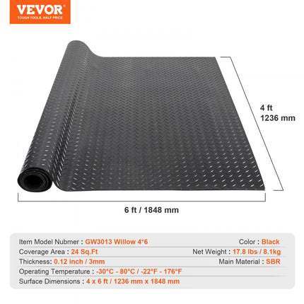 VEVOR rubberen mat 1848 x 1236 mm vloermat SBR rubberen vloerbedekking 3 mm dikke noppenmat diamant traanplaat vloermat antislipmat rubberen bekleding ideaal voor garages, magazijnen, sportscholen, trottoirs