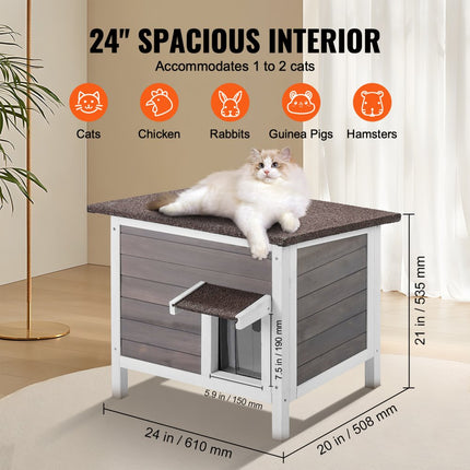 VEVOR Kattenhuis Cat Cave Kattenhut Hout Buiten Winterbestendig 610x508x535mm