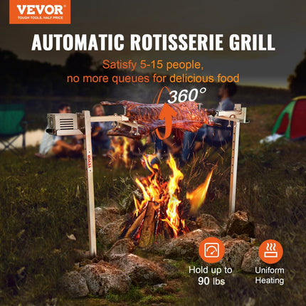 VEVOR speenvarkensgrill lamsgrill 117 cm, 41 kg roestvrij staal rotisserie spit braadgrill 42 W, lamsgrill BBQ-grill grillwagen barbecue, 8 in hoogte verstelbare grote spiesgrill kalkoenvlees, ham enz.