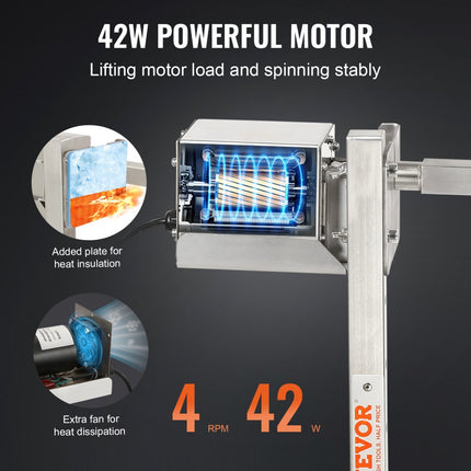 VEVOR speenvarkensgrill lamsgrill 117 cm, 41 kg roestvrij staal rotisserie spit braadgrill 42 W, lamsgrill BBQ-grill grillwagen barbecue, 8 in hoogte verstelbare grote spiesgrill kalkoenvlees, ham enz.