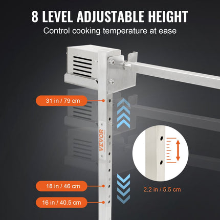 VEVOR speenvarkensgrill lamsgrill 117 cm, 41 kg roestvrij staal rotisserie spit braadgrill 42 W, lamsgrill BBQ-grill grillwagen barbecue, 8 in hoogte verstelbare grote spiesgrill kalkoenvlees, ham enz.