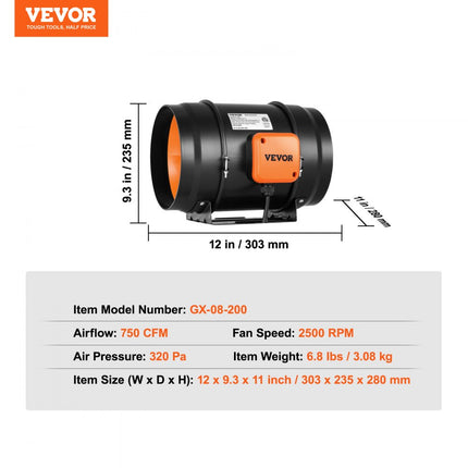 VEVOR 126W Inline kanaalventilator Rookuitlaat HVAC Uitlaatventilatorset AC