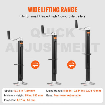 VEVOR 2000lb Trailer Jack A-Frame Bolt On Trailer Jack Stand met handvat voor het heffen van campertrailers, paardentrailers, bedrijfswagentrailers, jachttrailers