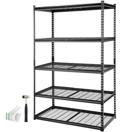VEVOR Opbergrek, 5 niveaus verstelbaar Garageplanken met een capaciteit van 2000 lb Metalen organisator Draadplank Zwart 48" x 24" x 72" voor Keuken Pantry Kelder Badkamer Linnenkast